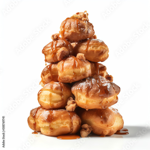 French croquembouche pastry, isolated white object. generative AI photo