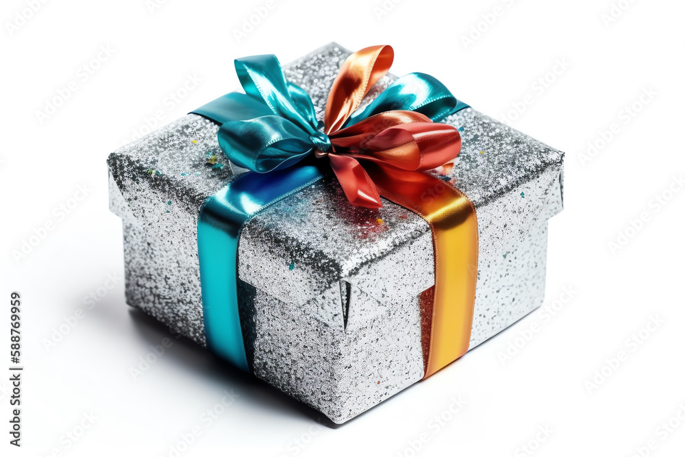 gift box, wrapped in shiny silver paper. generative AI gift box, wrapped in shiny silver paper. generative AI