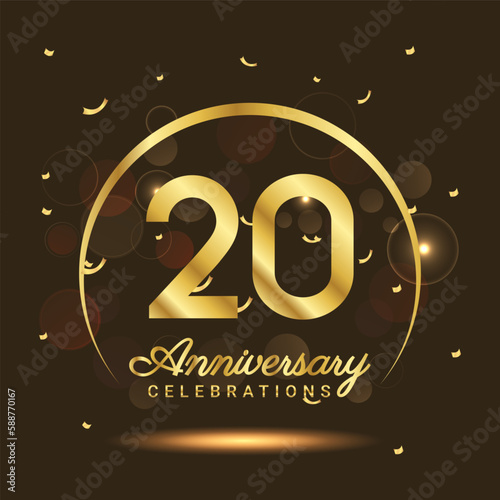 20 years anniversary Half moon anniversary with confetti and a light gold effect on a black and brown background