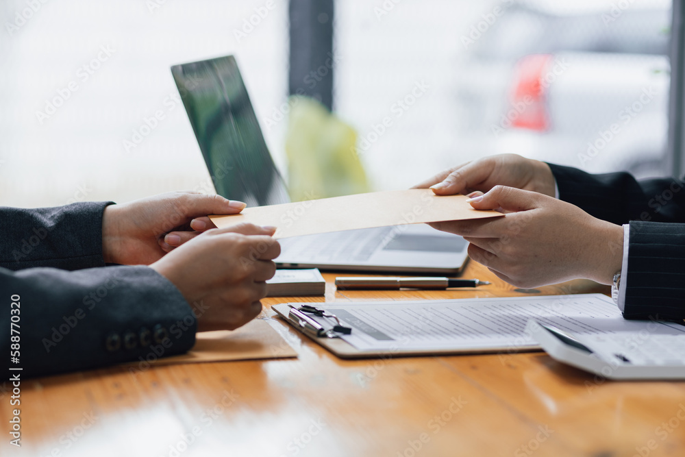 Businessman submitting legal documents litigation in agreement contract.