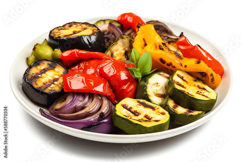 grilled vegetables, isolated white object. generative AI