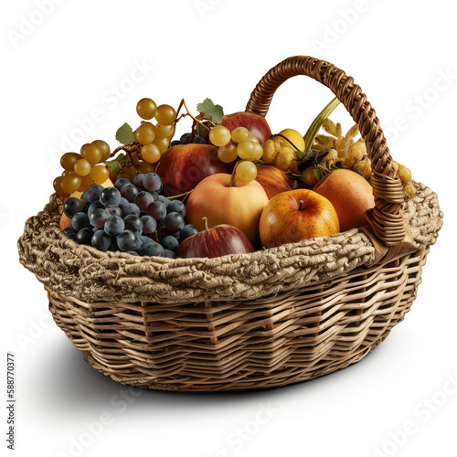 Harvest basket, isolated white object. generative AI