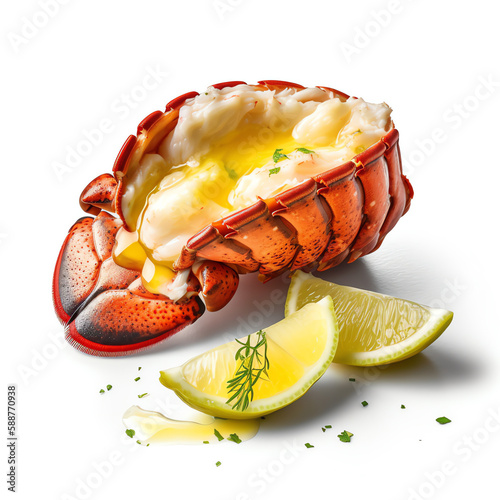lobster tail with melted butter, isolated white object. generative AI