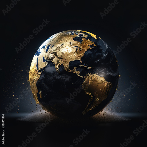 Fototapeta Naklejka Na Ścianę i Meble -  Gold planet Earth , Generative AI Illustration