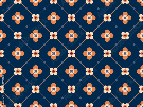 Retro simple floral geometric pattern texture, modern cute daisy flowers graphic background