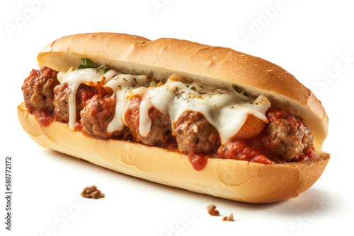 savory meatball sub on a toasted Italian hoagie roll. generative AI