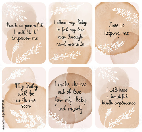 Beautiful Boho Beige Set of Positive Birth Affirmations cards, ready to print