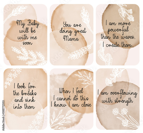 Beautiful Boho Beige Set of Positive Birth Affirmations cards, ready to print