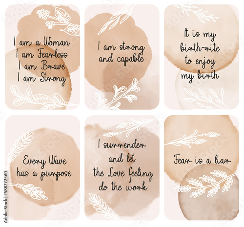 Beautiful Boho Beige Set of Positive Birth Affirmations cards, ready to print