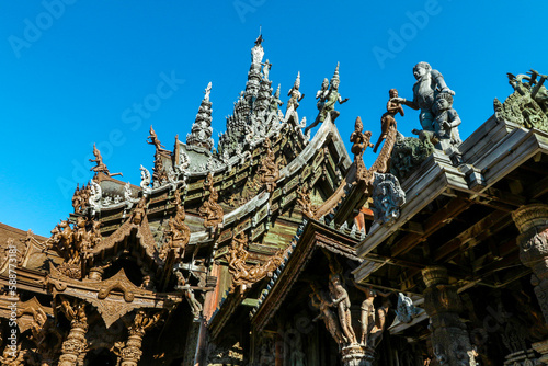 Unique Wooden Roof Details of the Sanctuary of Truth in Pattaya, Thailand © Dave