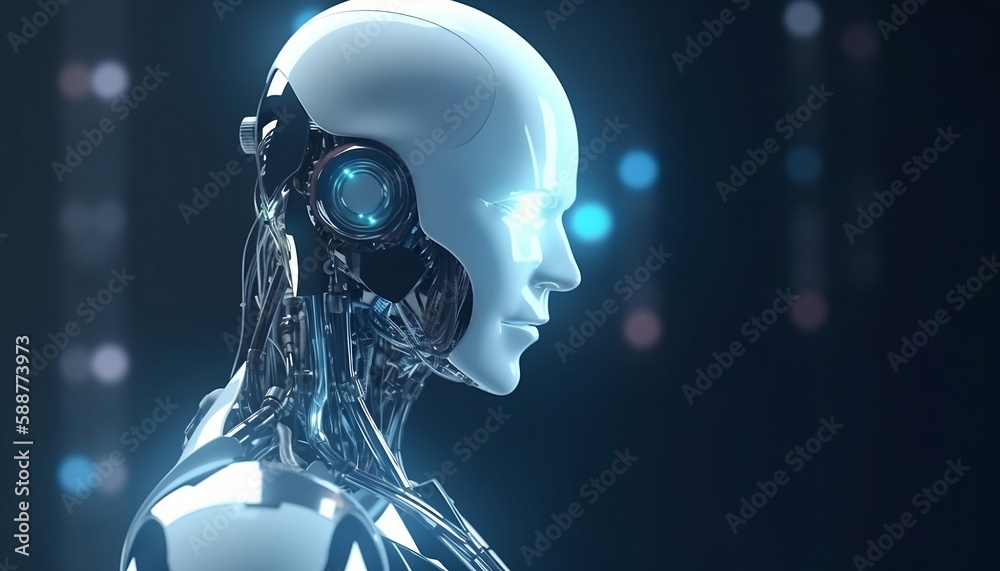 Rear view of AI robot, futuristic look, Generative ai Rear view of AI robot, futuristic look, Generative ai