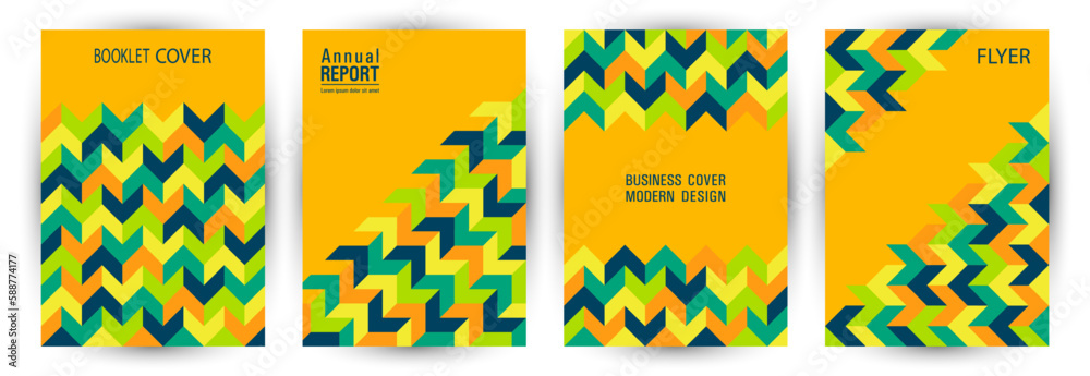 Obraz premium Business brochure front page layout set geometric design. Minimalist style vintage placard mockup