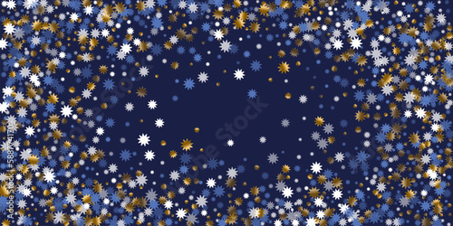 Abstract Christmas star vector pattern graphic design. Gold blue white twinkle decoration.