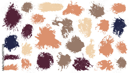 Oil mud brush stroke mega group. Isolated smudge blotch vintage elements. Smear blot web sticker imprint pack. Brushstroke acrylic splashes drawing.