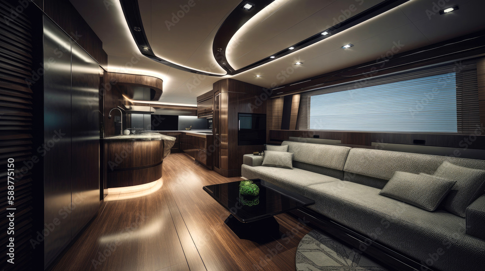 Modern luxury yacht interior. Generative AI Modern luxury yacht interior. Generative AI
