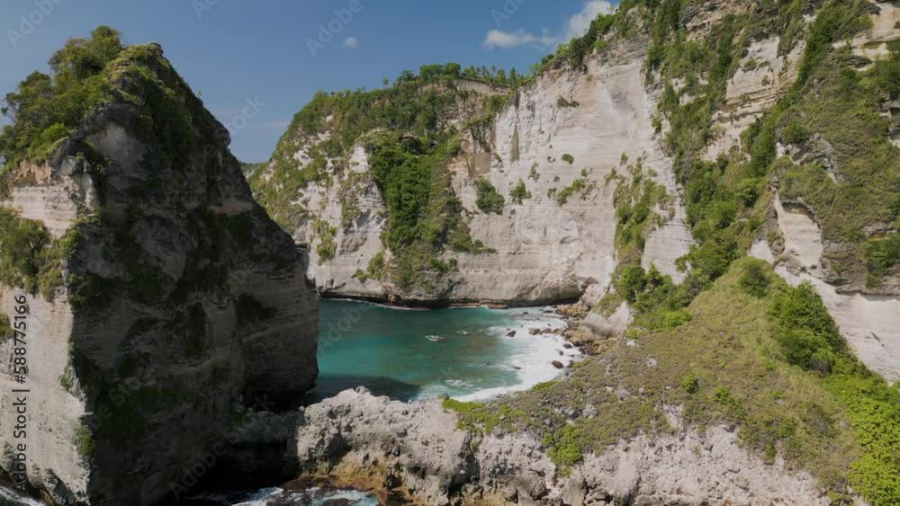 Diamond Beach on Nusa Penida. Stunning views and unreal color of the water. Aerial view Diamond Beach on Nusa Penida. Stunning views and unreal color of the water. Aerial view