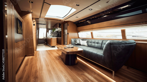 Modern luxury yacht interior. Generative AI © piai