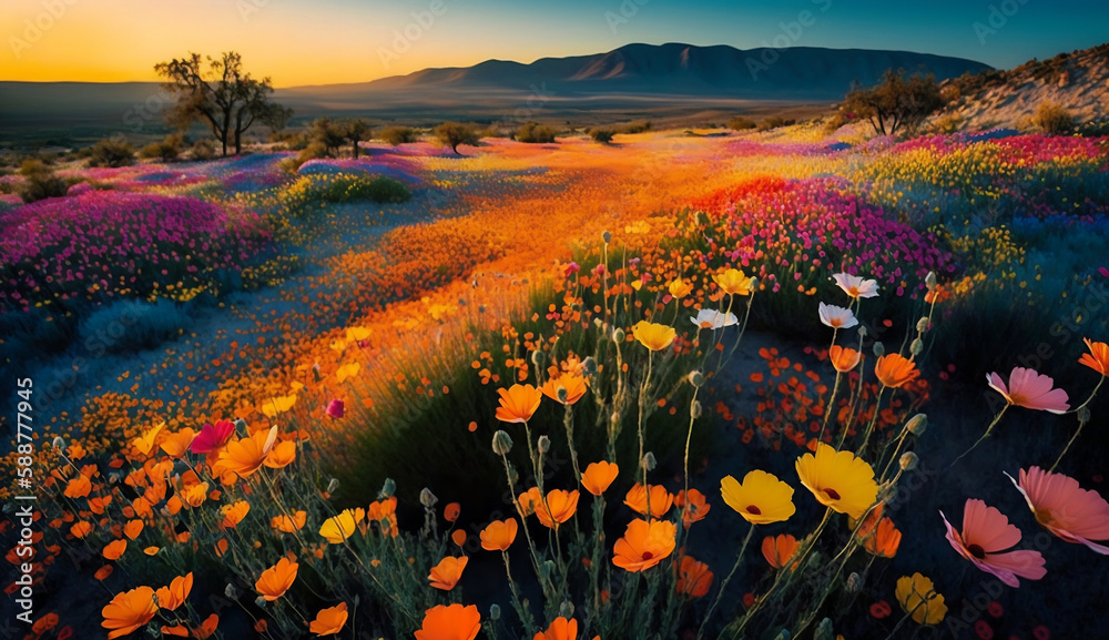Fototapeta premium A field of vibrant wildflowers stretching far