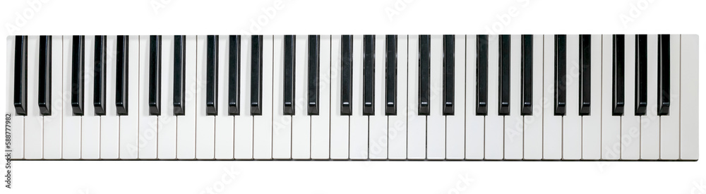 Piano keyboard, flat top view. Horizontal image. Black and White Piano Keys Taken From Above as a Flat Lay Image Piano keyboard, flat top view. Horizontal image. Black and White Piano Keys Taken From Above as a Flat Lay Image