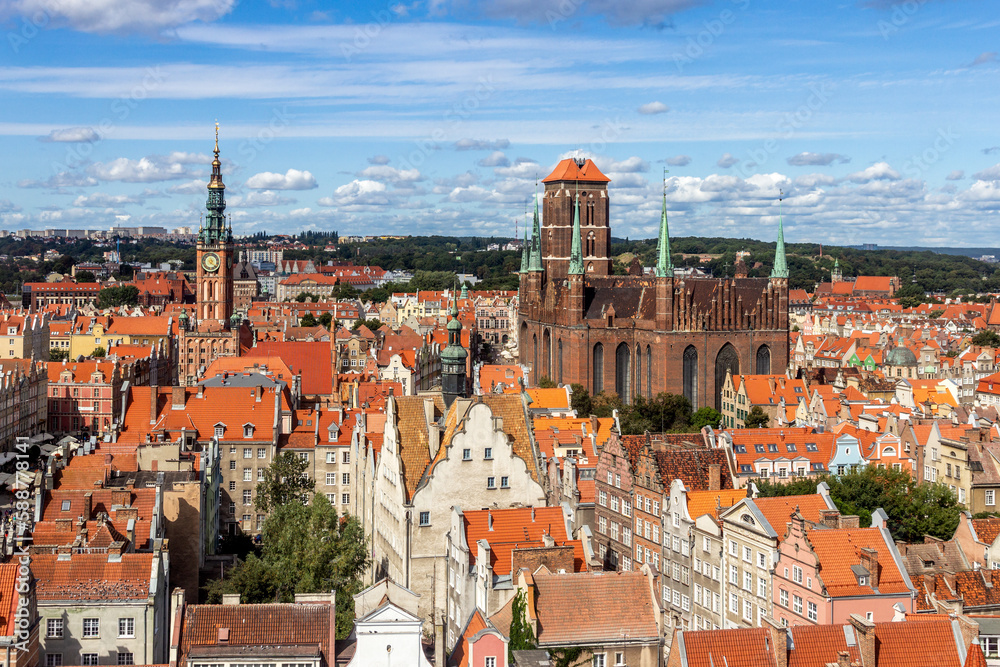 View over the historical city center of Gdansk in Poland