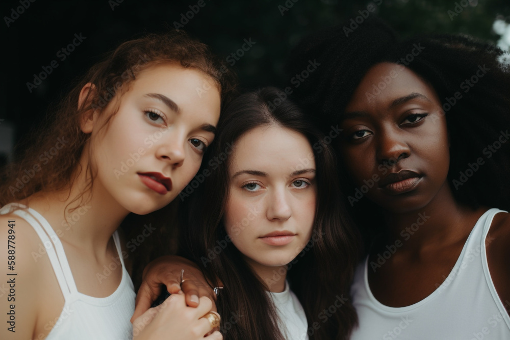 Obraz premium Generative ai women of different ethnicities standing side by side together
