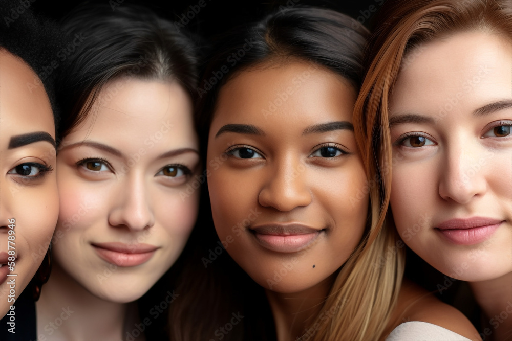Generative ai women of different ethnicities standing side by side together Generative ai women of different ethnicities standing side by side together