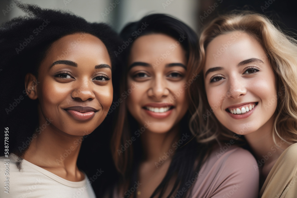 Generative ai women of different ethnicities standing side by side together Generative ai women of different ethnicities standing side by side together