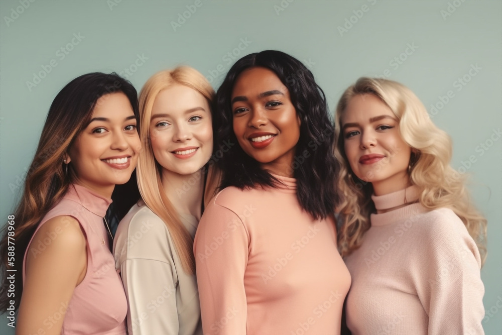 Generative ai women of different ethnicities standing side by side together Generative ai women of different ethnicities standing side by side together