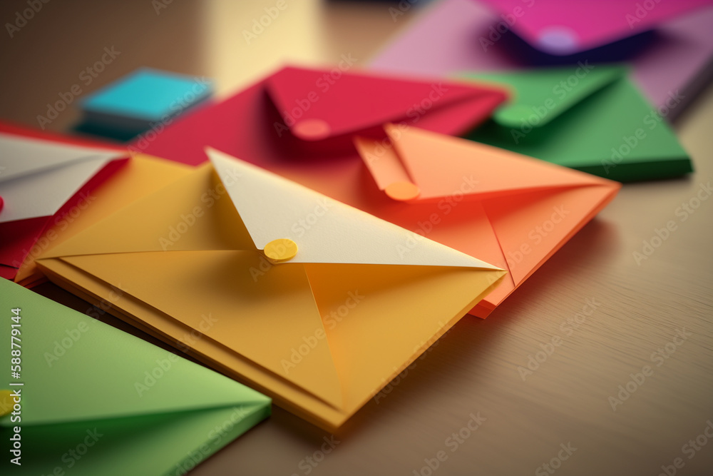 Colored paper envelope on the table. An envelope or envelope is a covering made of paper or other material to store letters, documents or any other type of material to be sent by post. Colored paper envelope on the table. An envelope or envelope is a covering made of paper or other material to store letters, documents or any other type of material to be sent by post.