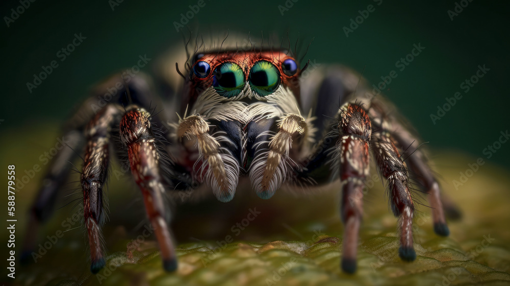 Fototapeta premium Araña saltarina común tecnica de macrofotografia