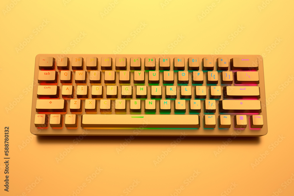 Realistic computer keyboard with golden chrome texture isolated on gold Realistic computer keyboard with golden chrome texture isolated on gold