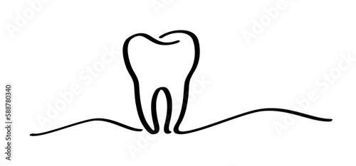 Cartoon healthy, tooth with gums, line pattern. Vector drawing silhouette icon. Damage teeth or tooth with caries. Cracked tooth, mouth and dental, damaged. Strong enamel, disease. Molar