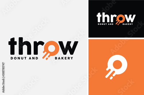 Letter O Throw Typography Word Mark with thrown donuts doughnut bagel for cake bakery logo design