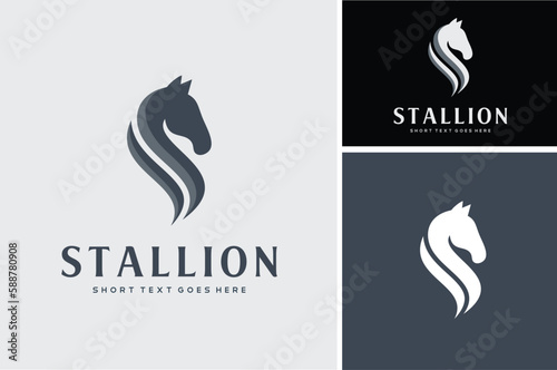 Knight Chess Head Silhouette for Stallion Horse Equestrian or Business Strategy logo design photo
