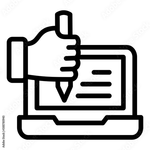 Content writing icon with hand, pencil and website
