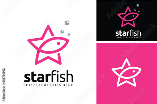 Simple Star and Fish Line Art logo design for Starfish Sea Life Beach logo design