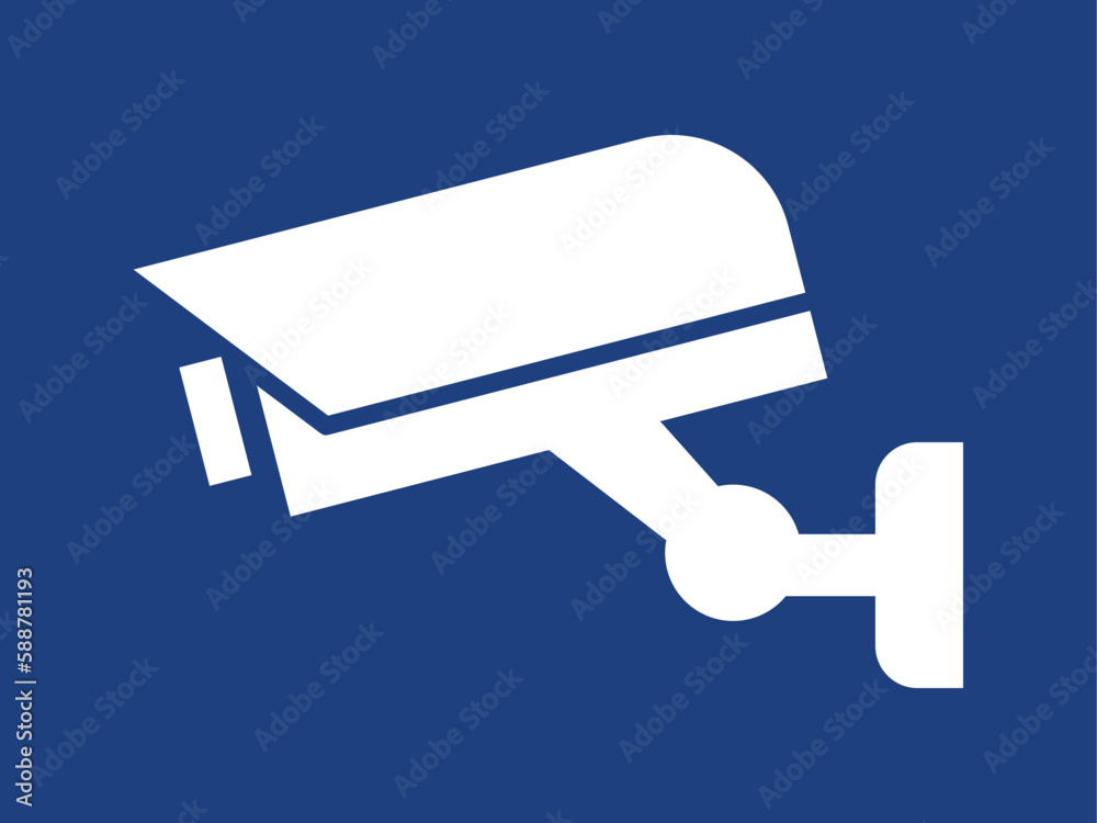 Security camera icon on blue, video surveillance, cctv sign. Surveillance camera,monitoring, safety home protection system. Fixed CCTV, Security Camera Icon Vector Template Illustration Design. 