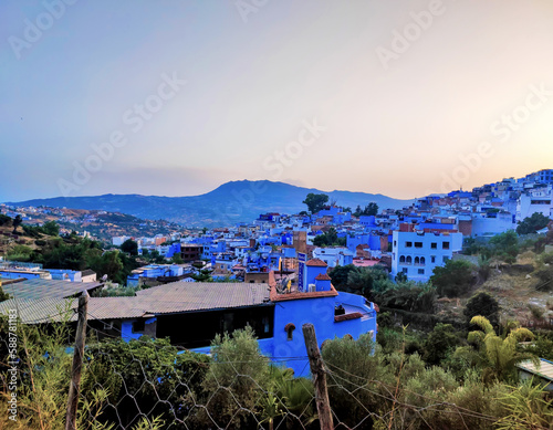 The famous blue city of Chefchaouen. Details of traditional Moroccan architecture. Chefchaouen, Morocco © issam