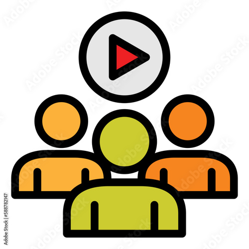 audience icon with three people and video symbol