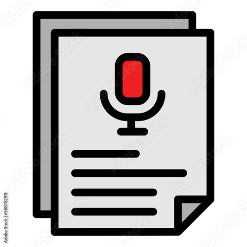 Transcript icon with microphone and paper draft