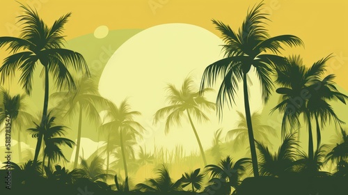 Sunset with palm trees  nature  beach  illustration  vector