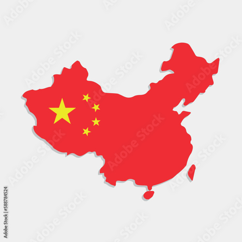 china map with flag on gray background