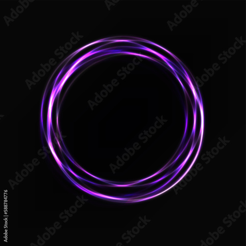 Vector illustration. Violet portal flair round circle with sparkles and glow in the dark.