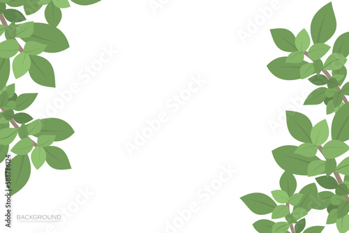 A green leaf border on a white background