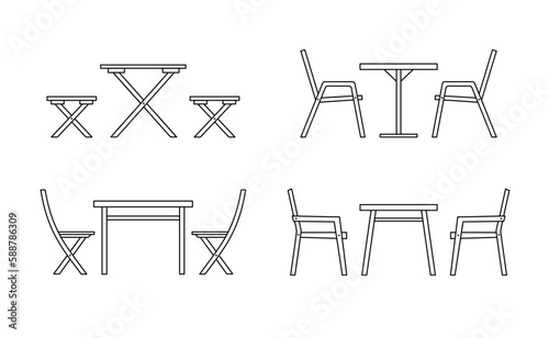 Set of outdoor tables and chairs for terrace, street cafe, vector illustration