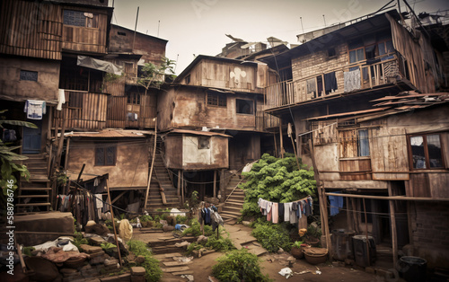 Abandoned huts, houses or slums. Generative AI