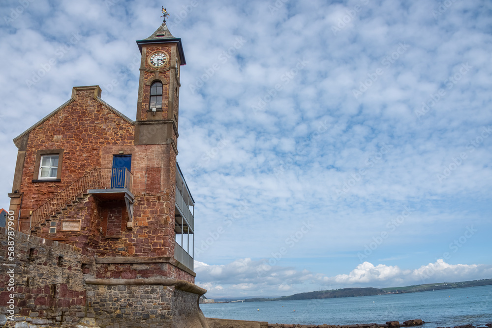 view of  the clock tower at Kingsand and Cawsand  two small villages in Cornwall