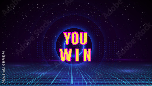 Pixel game win screen. design of you win message. Vector illustration