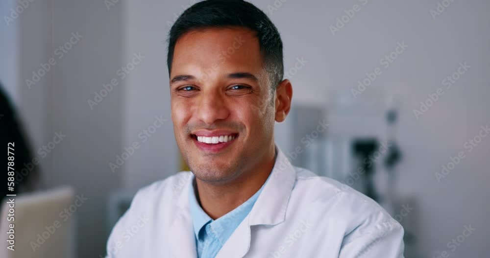 Scientist, happy man in laboratory and face with smile, medical research and innovation with science study and pathology. Portrait, male doctor and scientific experiment with healthcare professional Scientist, happy man in laboratory and face with smile, medical research and innovation with science study and pathology. Portrait, male doctor and scientific experiment with healthcare professional
