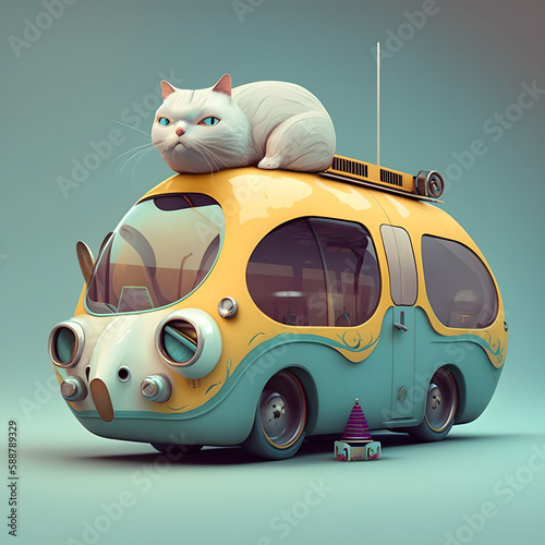 White cat on the car, generative ai